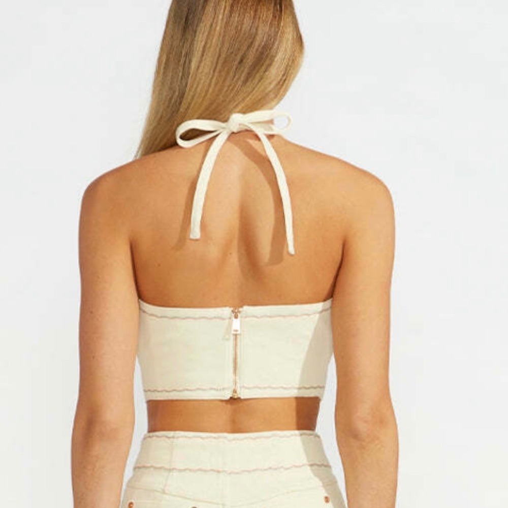 Alice McCall Tanika Halter Top Size 8 Cotton Cream Floral Embroidered Crop Tank - Picture 2 of 9